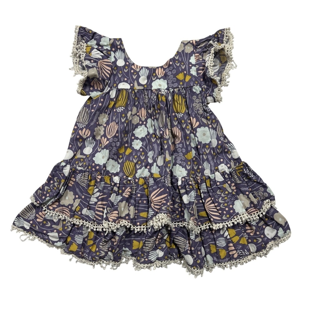 Elestory Girls Dress Purple 2-3Y 2Y 3Y Boutique Ruffled Floral Play 100% Cotton